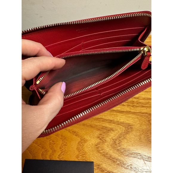 Prada Red Leather Long Zip Wallet w/ COA - Picture 13 of 13